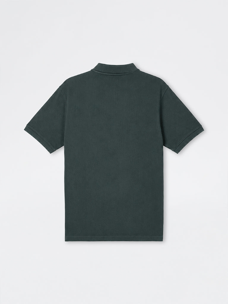WES Casuals Dark Green Ribbed Relaxed-Fit Cotton Polo T-Shirt
