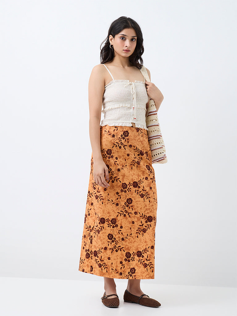 Bombay Paisley Orange Floral Pattern High-Rise Skirt