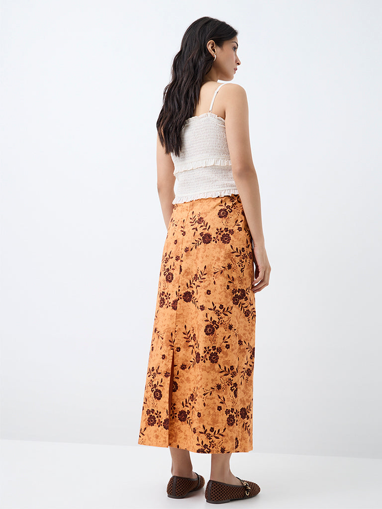 Bombay Paisley Orange Floral Pattern High-Rise Skirt