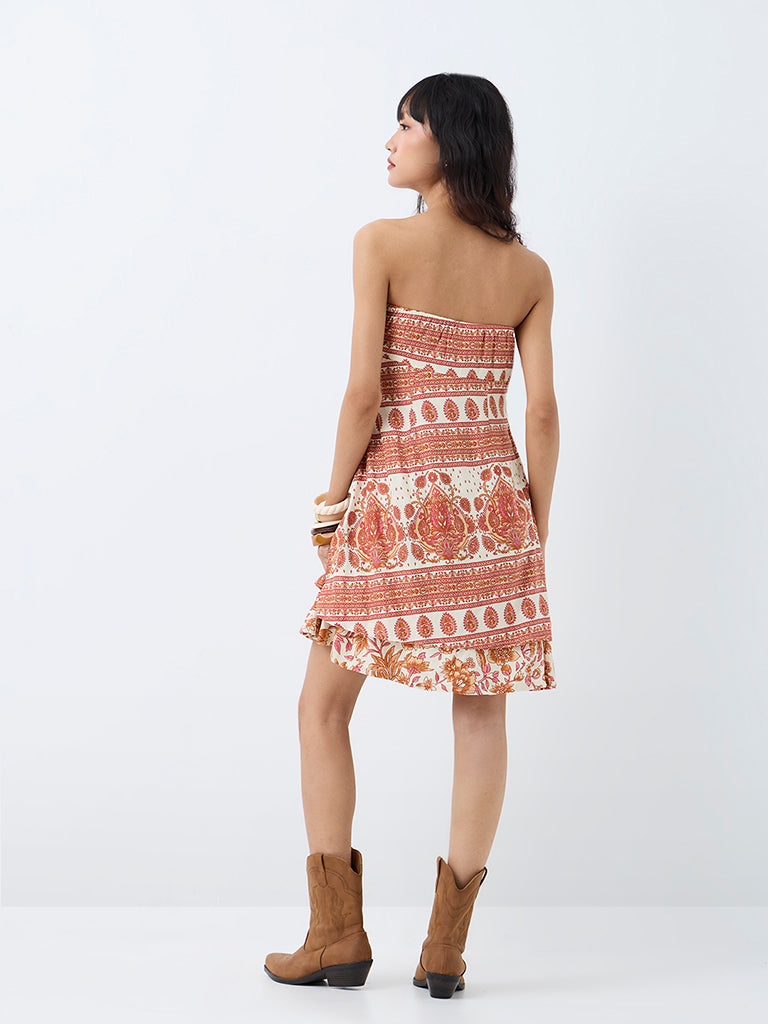 Bombay Paisley Orange Floral Printed Tube Dress