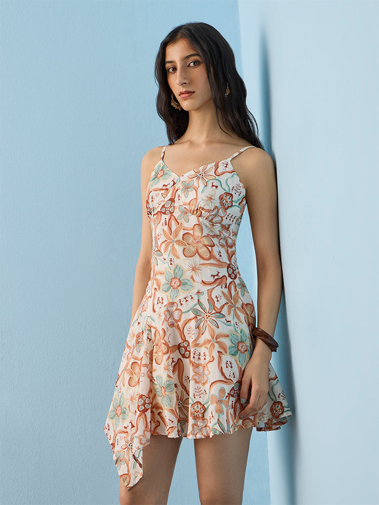 Bombay Paisley Off-White Floral Printed Cotton A-Line Dress