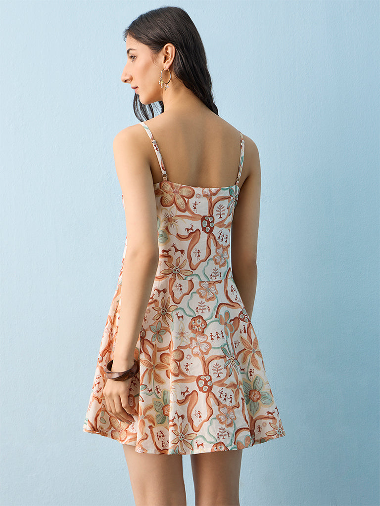 Bombay Paisley Off-White Floral Printed Cotton A-Line Dress