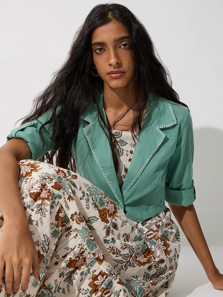 Bombay Paisley Off-White Cotton Tiered Dress with Jacket