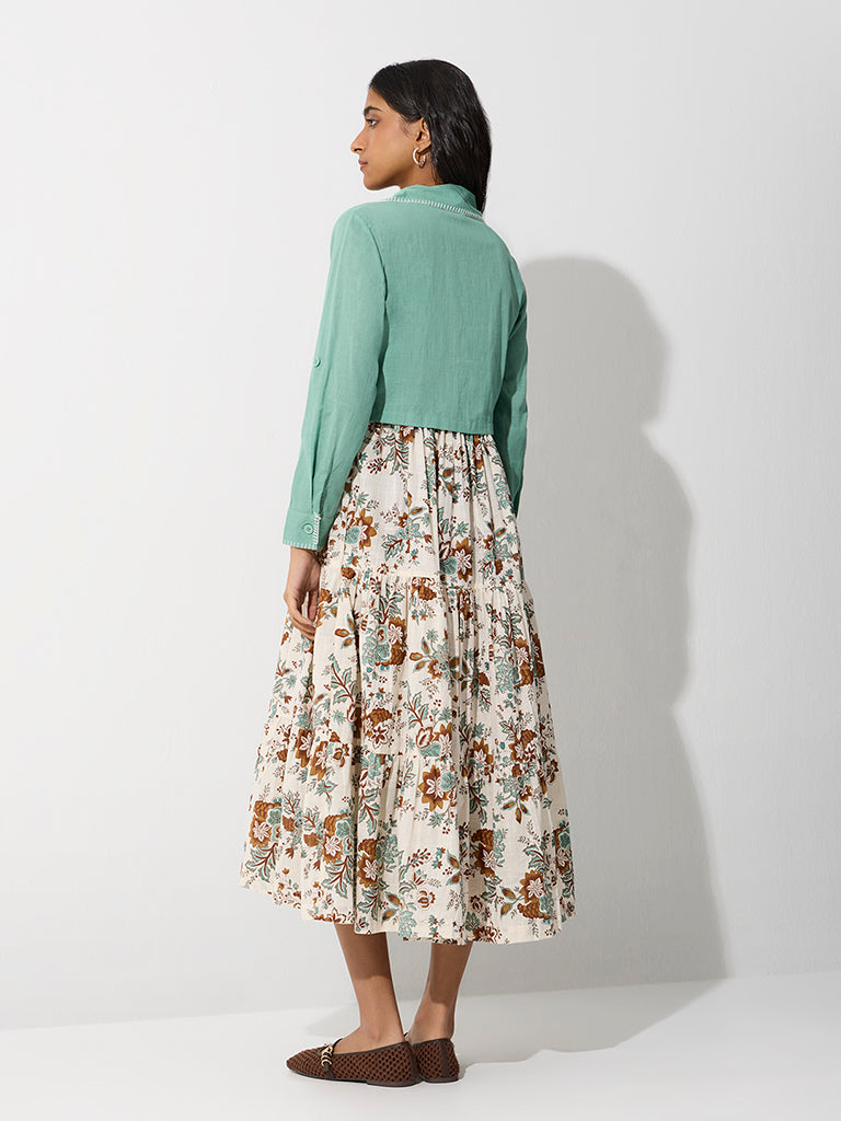 Bombay Paisley Off-White Cotton Tiered Dress with Jacket