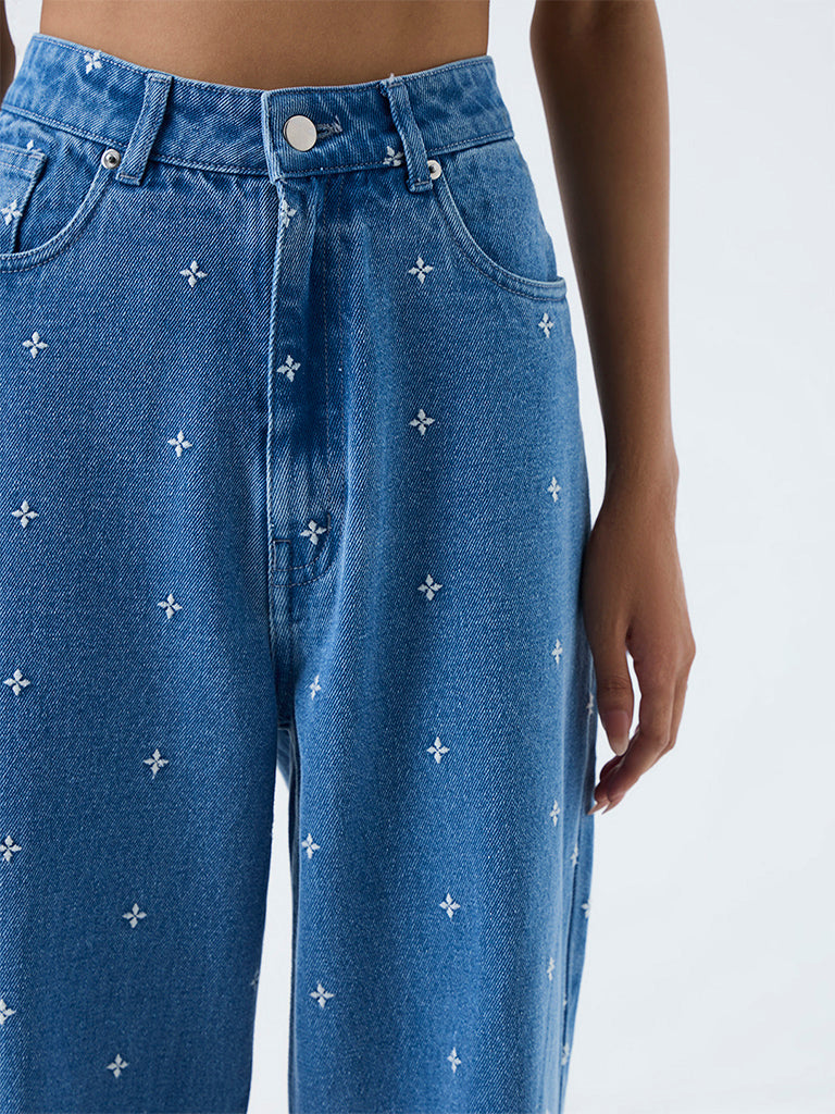 Bombay Paisley Blue Embroidered High-Rise Jeans
