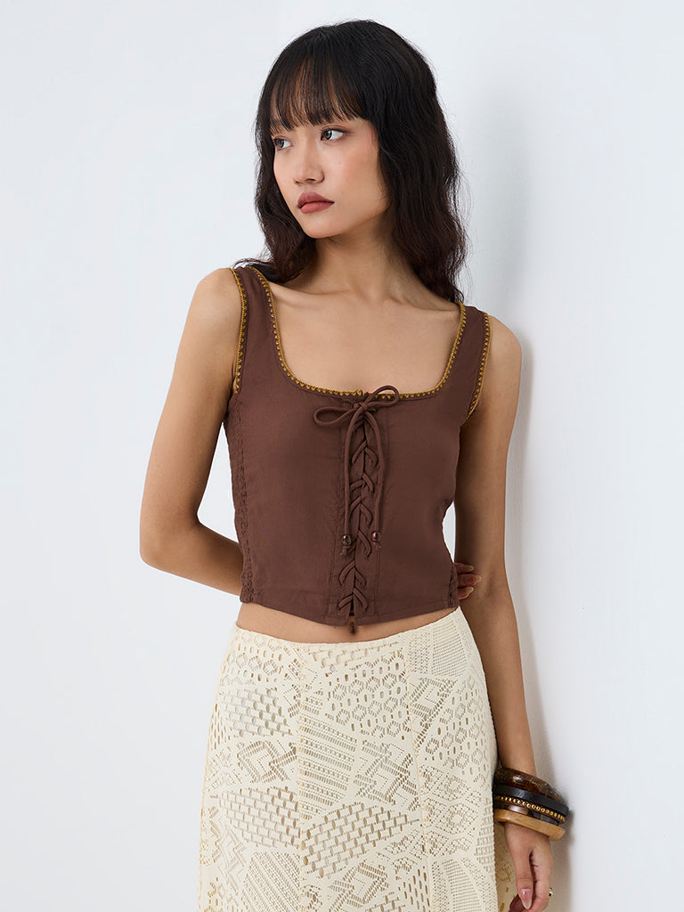 Bombay Paisley Brown Tie-Up Design Top