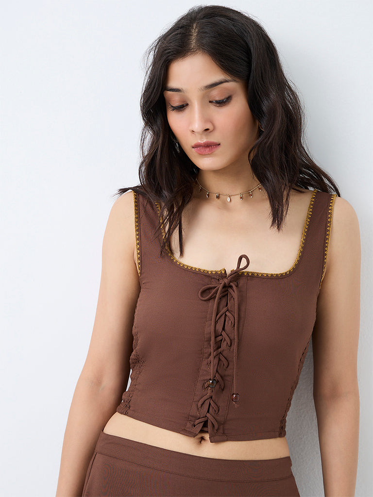 Bombay Paisley Brown Tie-Up Design Top