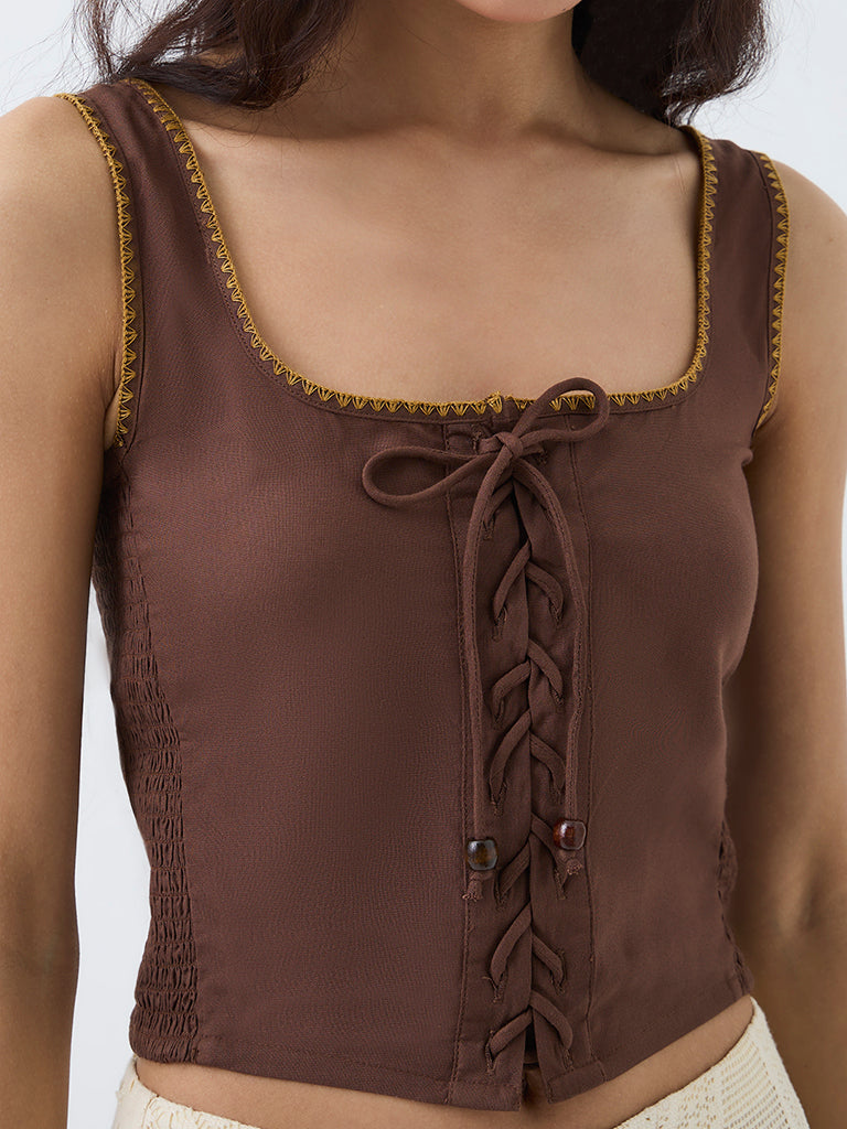 Bombay Paisley Brown Tie-Up Design Top