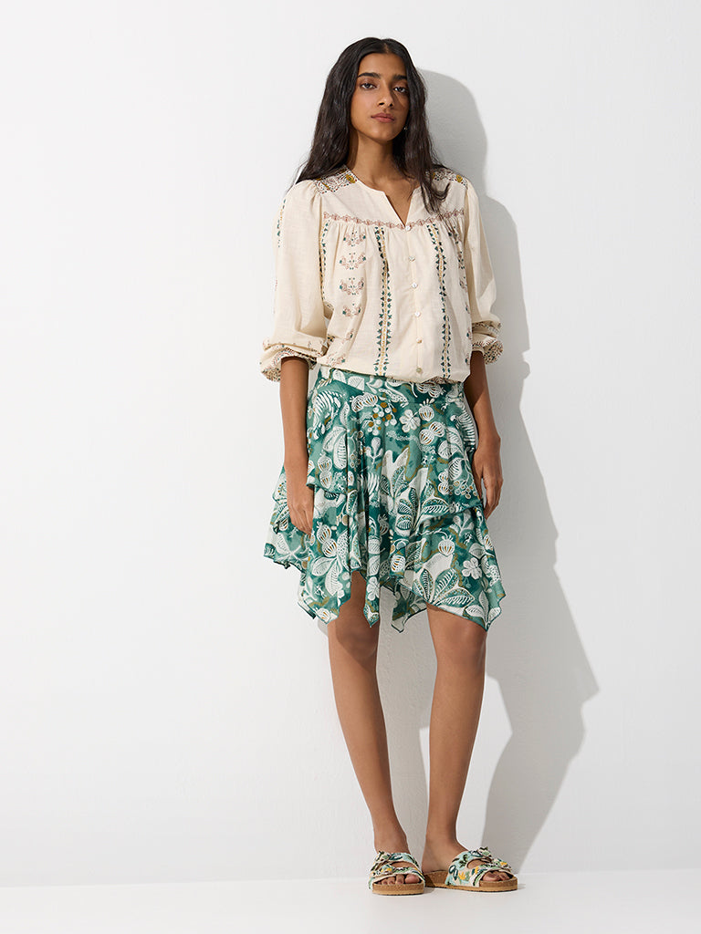 Bombay Paisley Off-White Printed Cotton Blouse