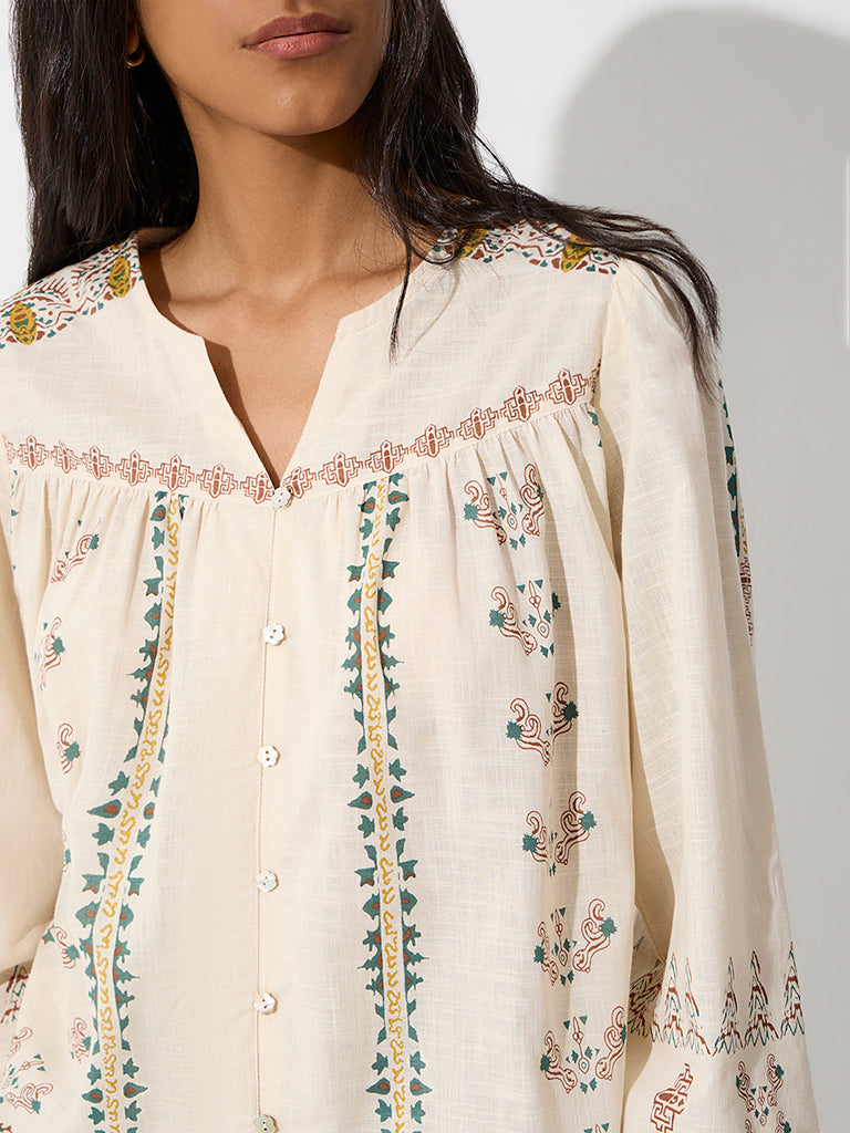 Bombay Paisley Off-White Printed Cotton Blouse