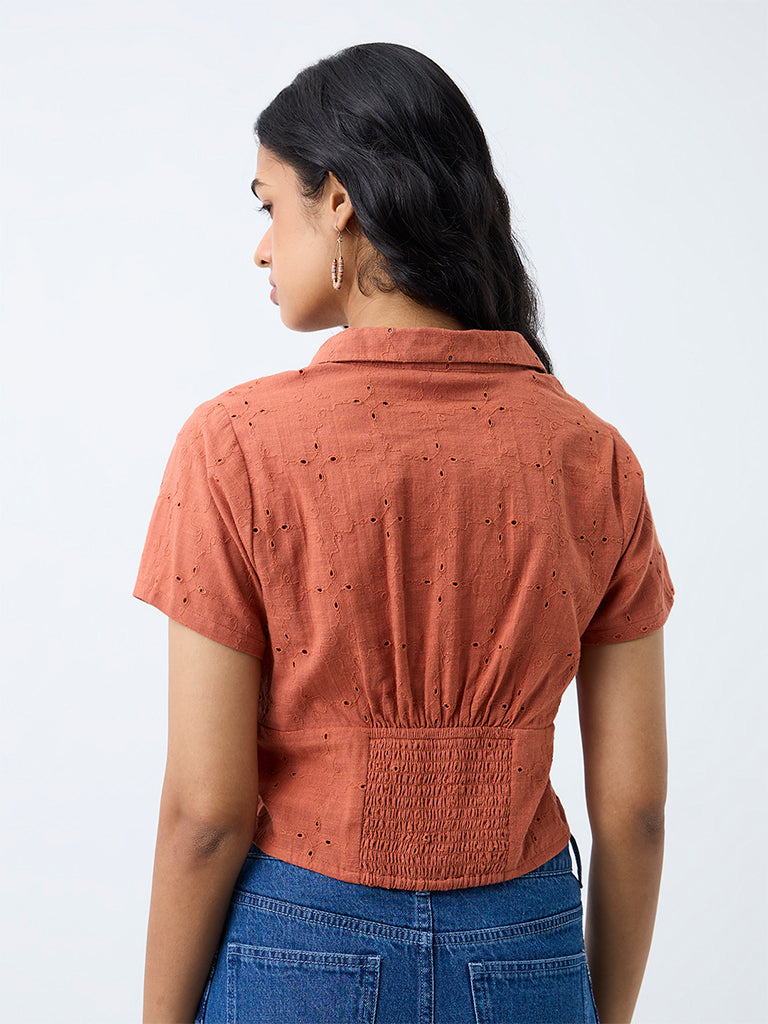 Bombay Paisley Rust Schiffli Embroidered Cotton Top