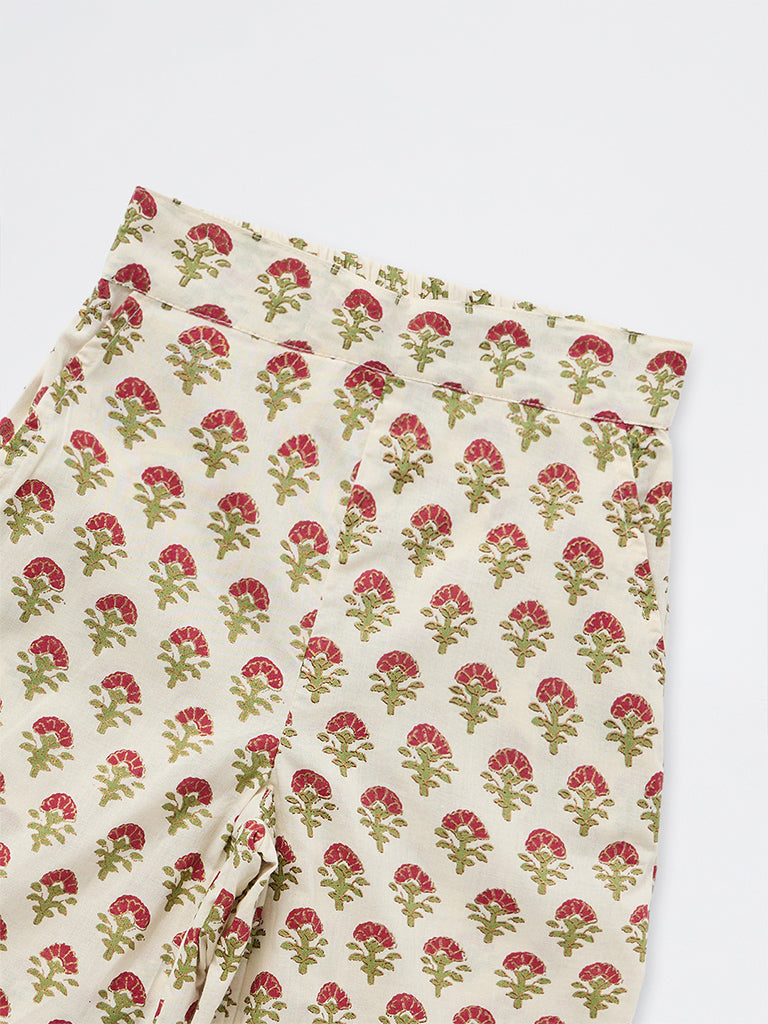 Utsa Kids Girls Ivory Floral Printed Cotton Ethnic Pants - (2-8 yrs)