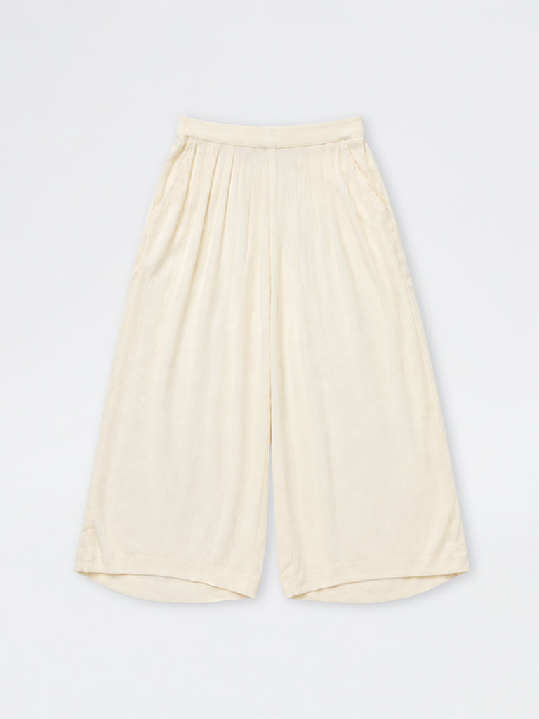 Utsa Kids Girls Off-White Crinkle-Textured Palazzos - (2-8 yrs)