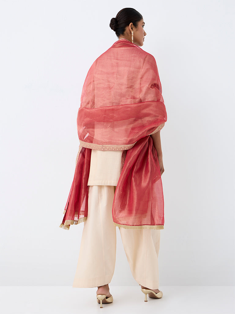 Vark Light Beige Floral Embellished A-Line Ethnic Set