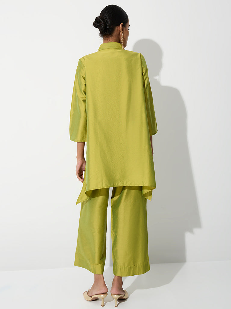 Vark Lime Green Floral Embroidered Ethnic Set