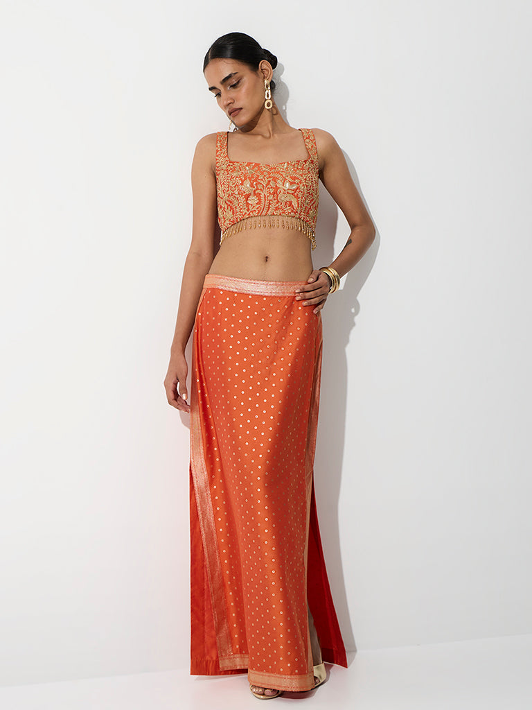 Vark Orange Nature-Inspired Fringe-Detail Top