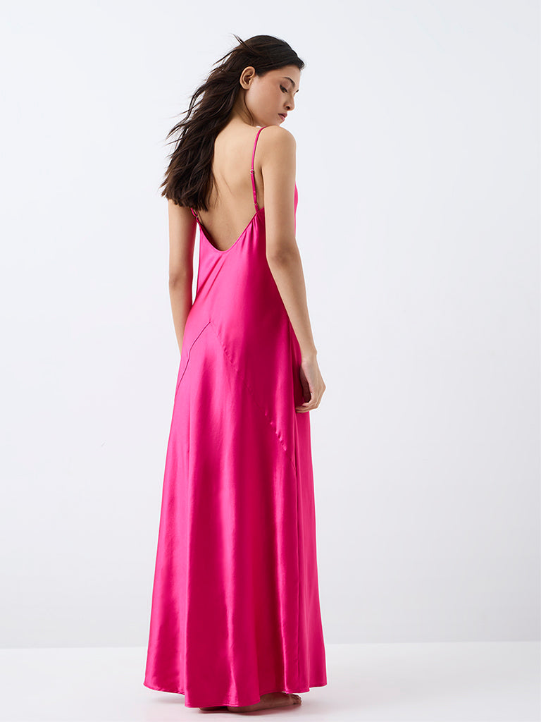 Wunderlove Magenta Solid Satin Slip Dress