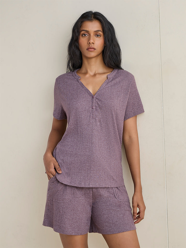 Wunderlove Dusty Mauve Ribbed Top