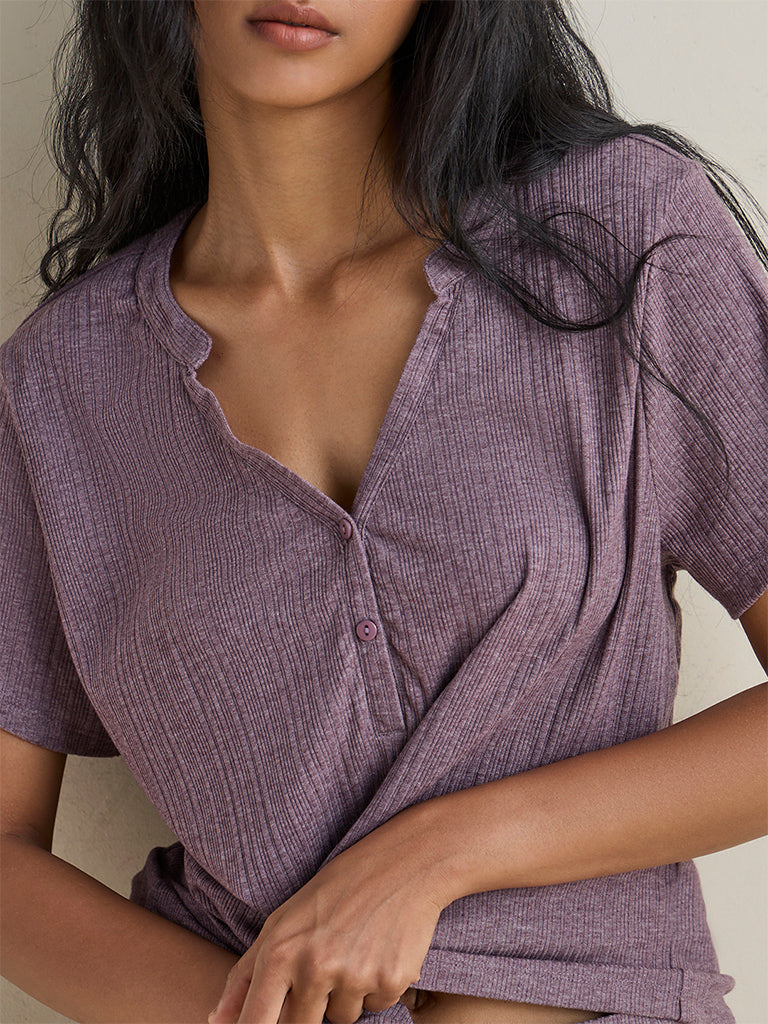 Wunderlove Dusty Mauve Ribbed Top