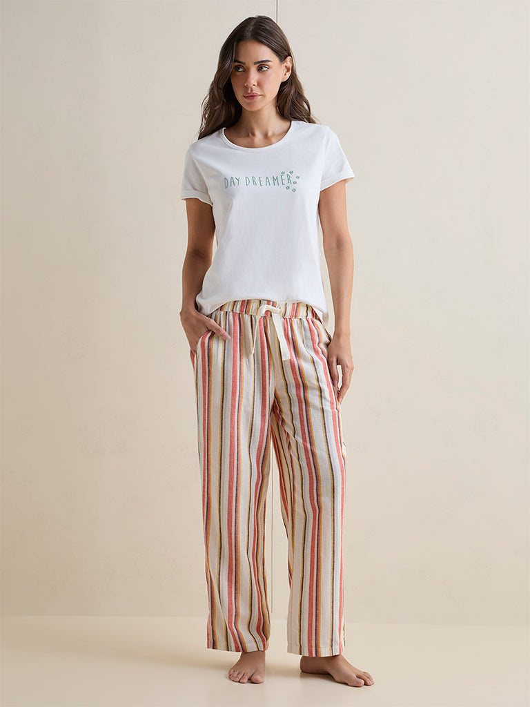 Wunderlove Off-White Text-Printed Cotton T-Shirt