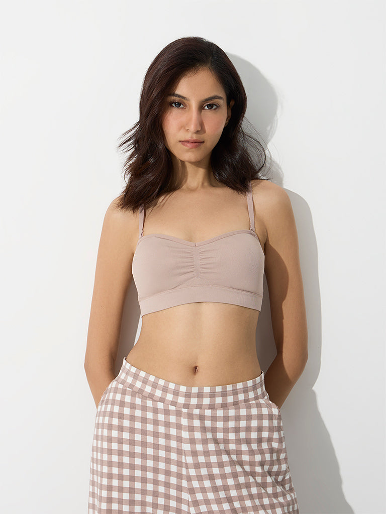 Superstar Light Taupe Ruched Seamfree Padded Tube Bra