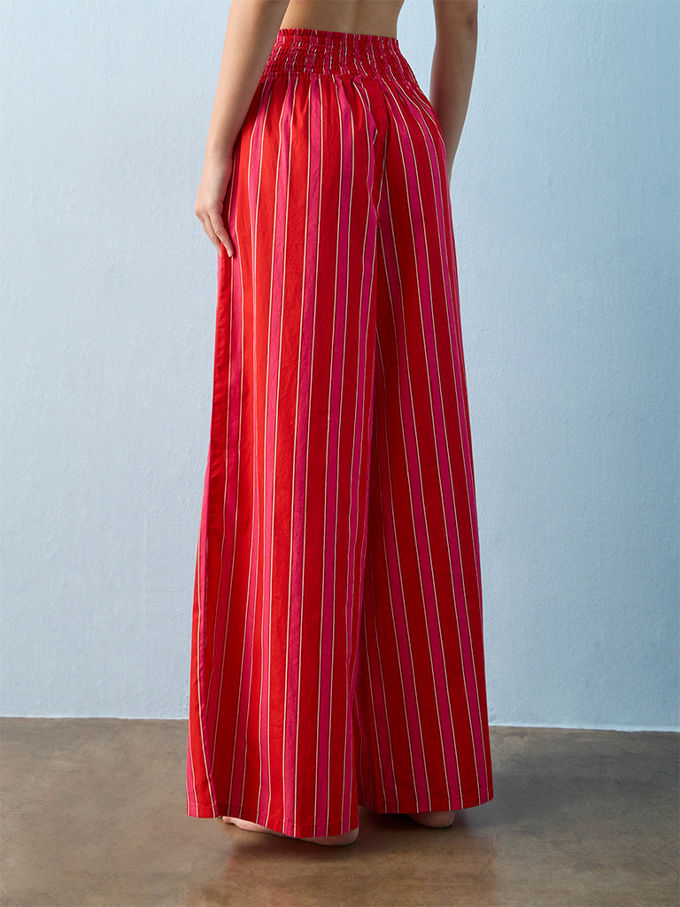 Superstar Swimwear Coral Striped High-Rise Cotton Beach Pants