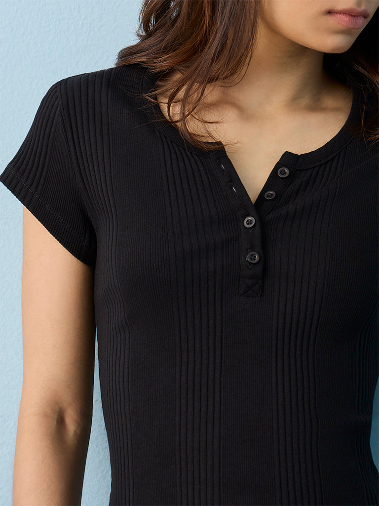 Superstar Black Ribbed-Textured Cotton-Blend T-Shirt
