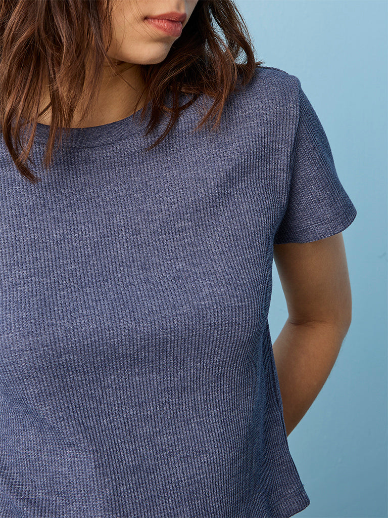 Superstar Dusty Blue Waffle-Textured Cotton T-Shirt