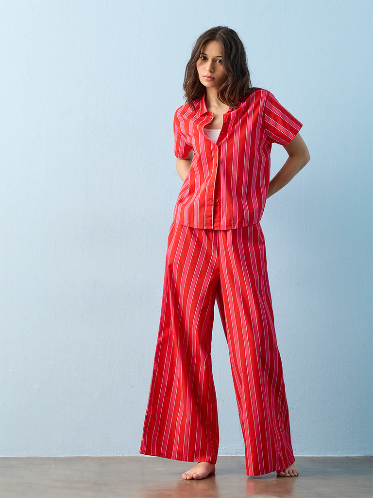 Superstar Swimwear Coral Stripe Pattern Cotton Beach Shirt