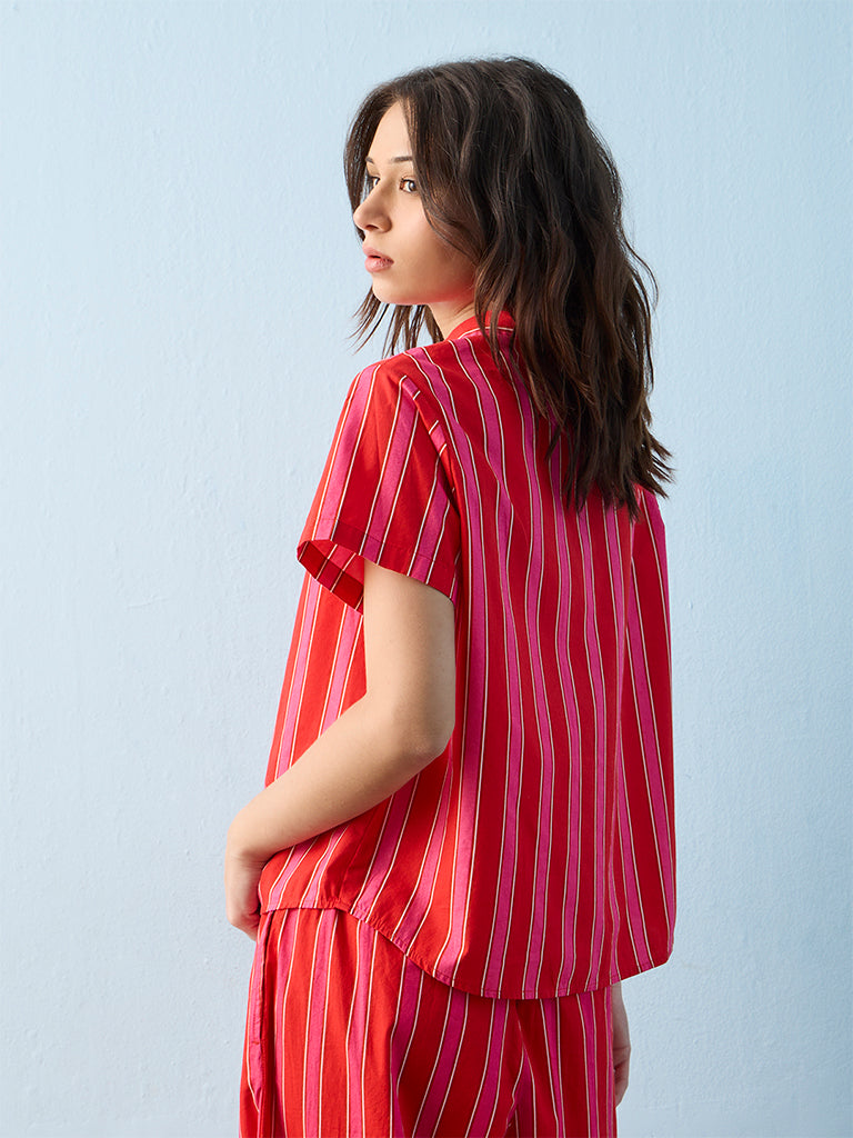 Superstar Swimwear Coral Stripe Pattern Cotton Beach Shirt