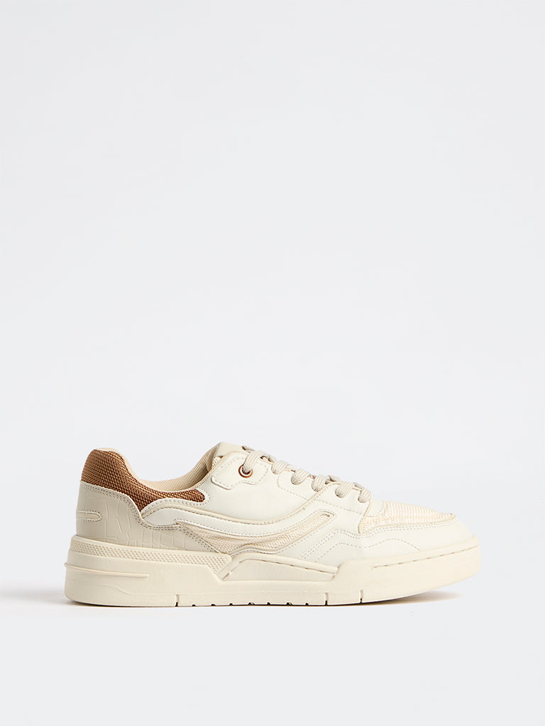 SOLEPLAY Light Beige Mesh-Detailed Lace-Up Sneakers