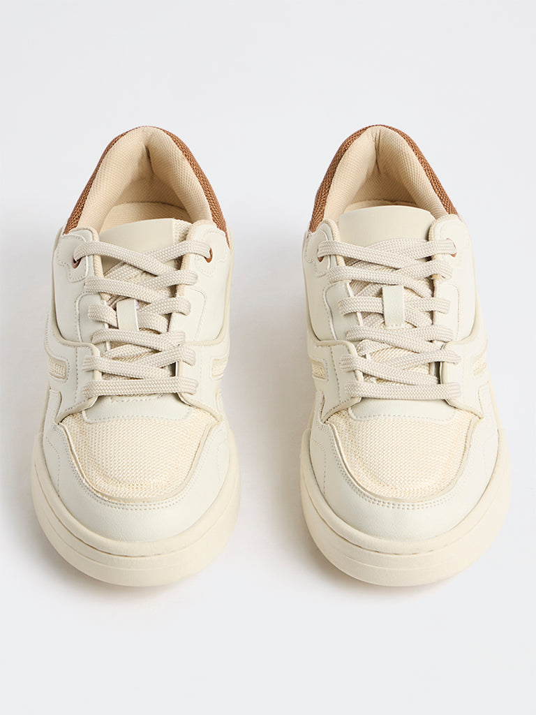 SOLEPLAY Light Beige Mesh-Detailed Lace-Up Sneakers