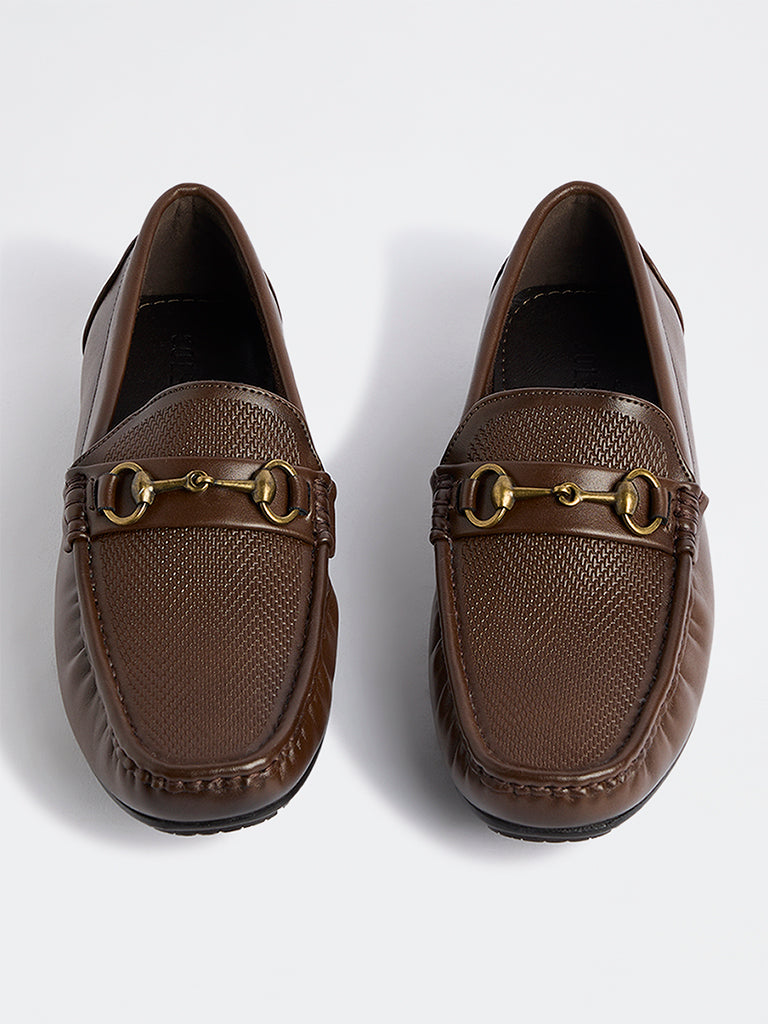SOLEPLAY Brown Chevron Textured Loafers