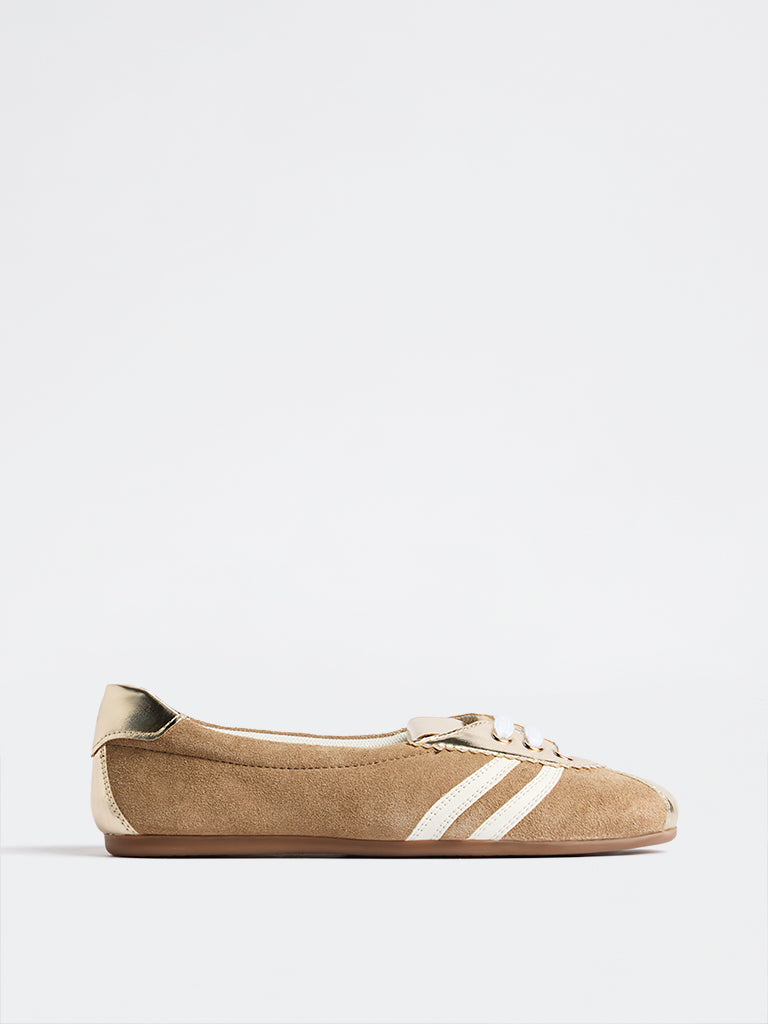 LUNA BLU Brown Sneaker-Style Suede Ballerinas