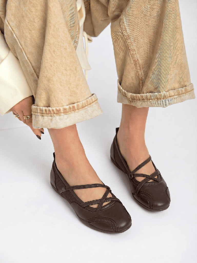 LUNA BLU Dark Brown Criss-Cross Ballerinas
