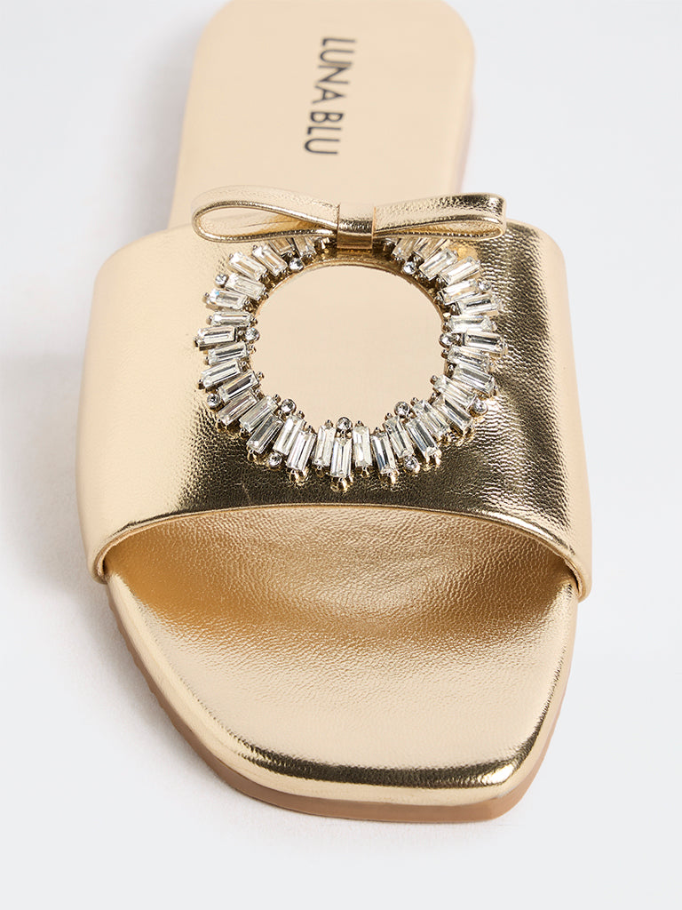 LUNA BLU Gold Bow-Detail Slides