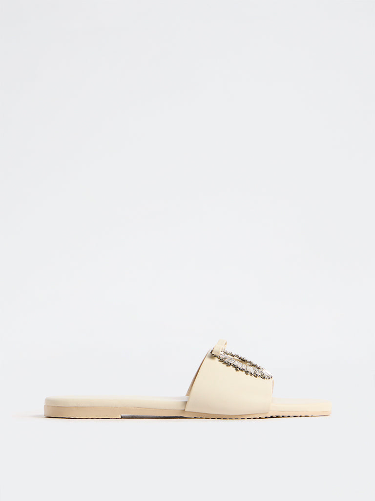LUNA BLU Ivory Bow-Detail Slides