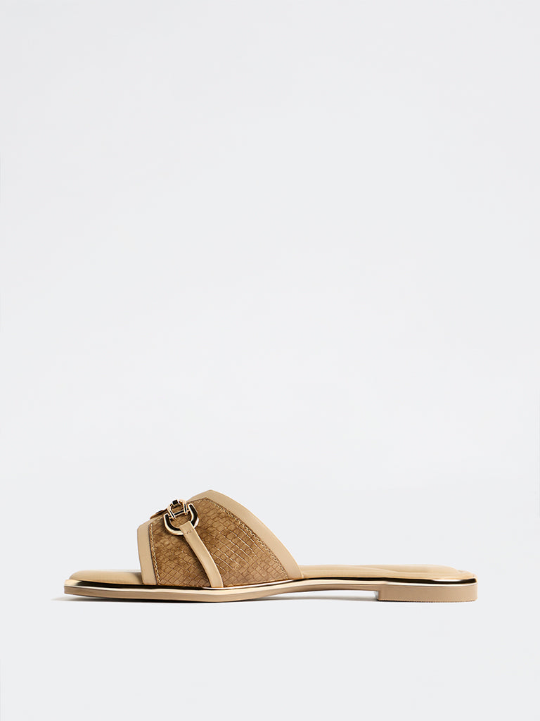 LUNA BLU Taupe Reptile Textured Slides