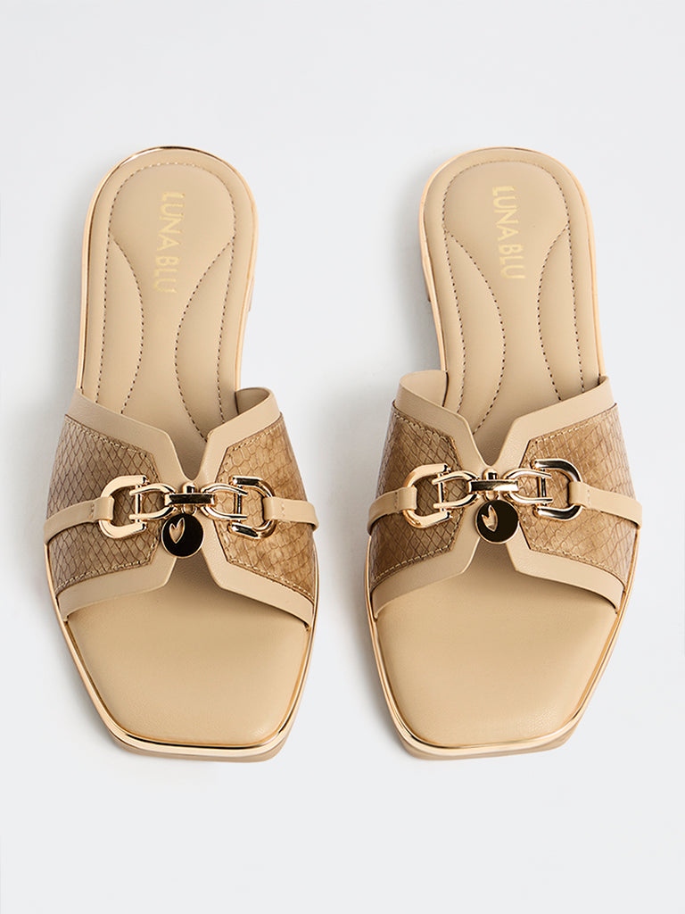 LUNA BLU Taupe Reptile Textured Slides