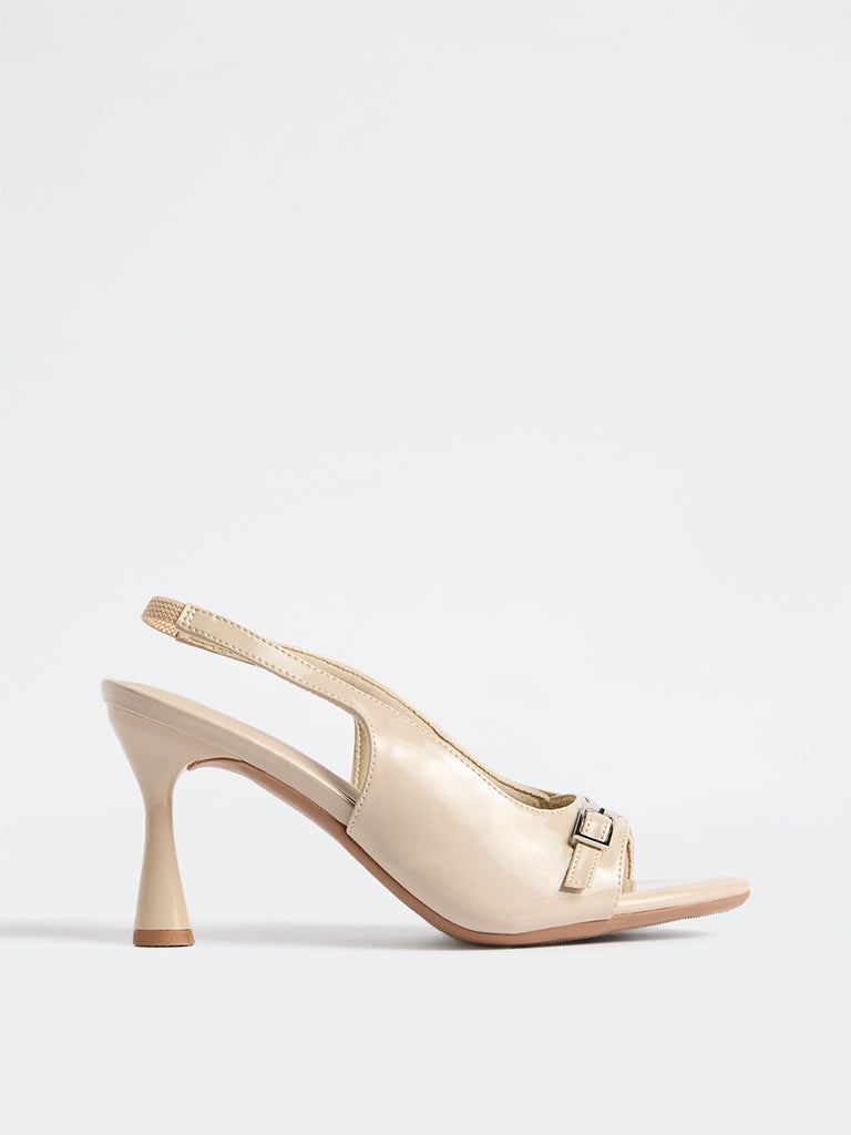LUNA BLU Ivory Buckled Slingback Stiletto Heel Sandals
