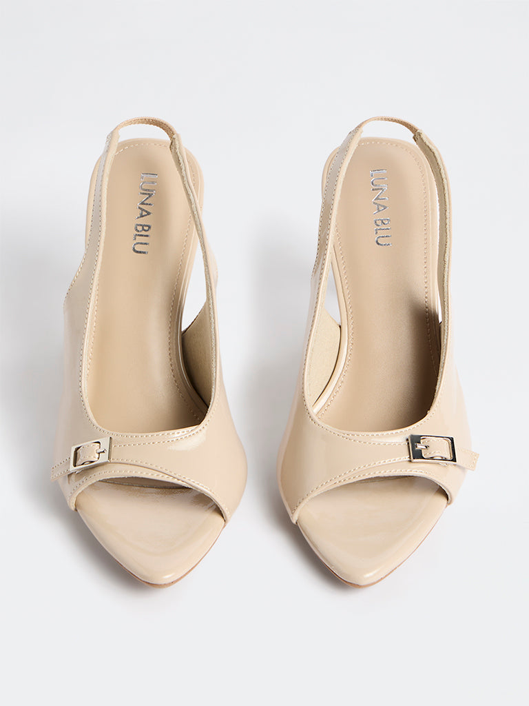 LUNA BLU Ivory Buckled Slingback Stiletto Heel Sandals