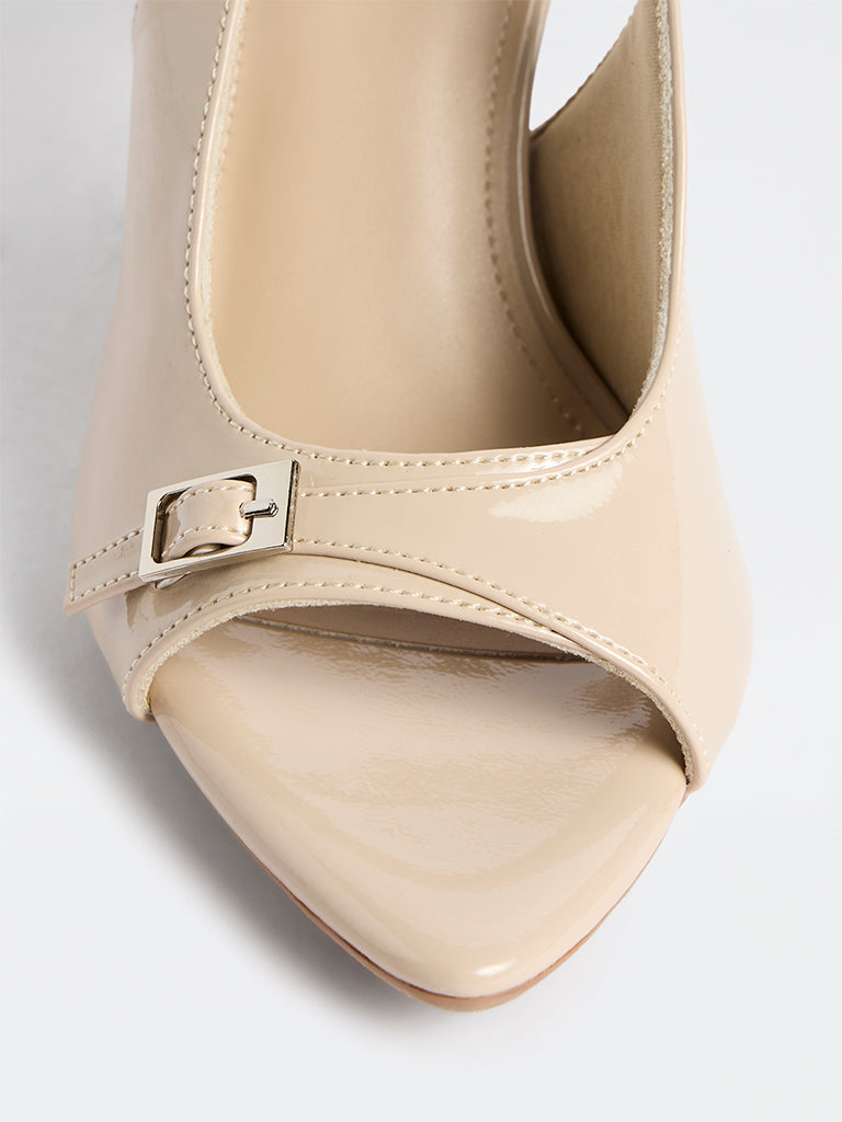 LUNA BLU Ivory Buckled Slingback Stiletto Heel Sandals