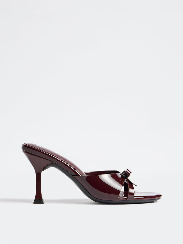 LUNA BLU Burgundy Bow-Detail Mule Heel Sandals