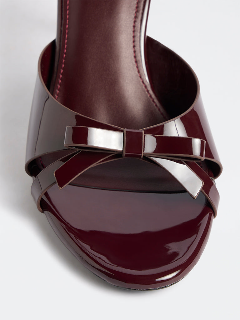 LUNA BLU Burgundy Bow-Detail Mule Heel Sandals
