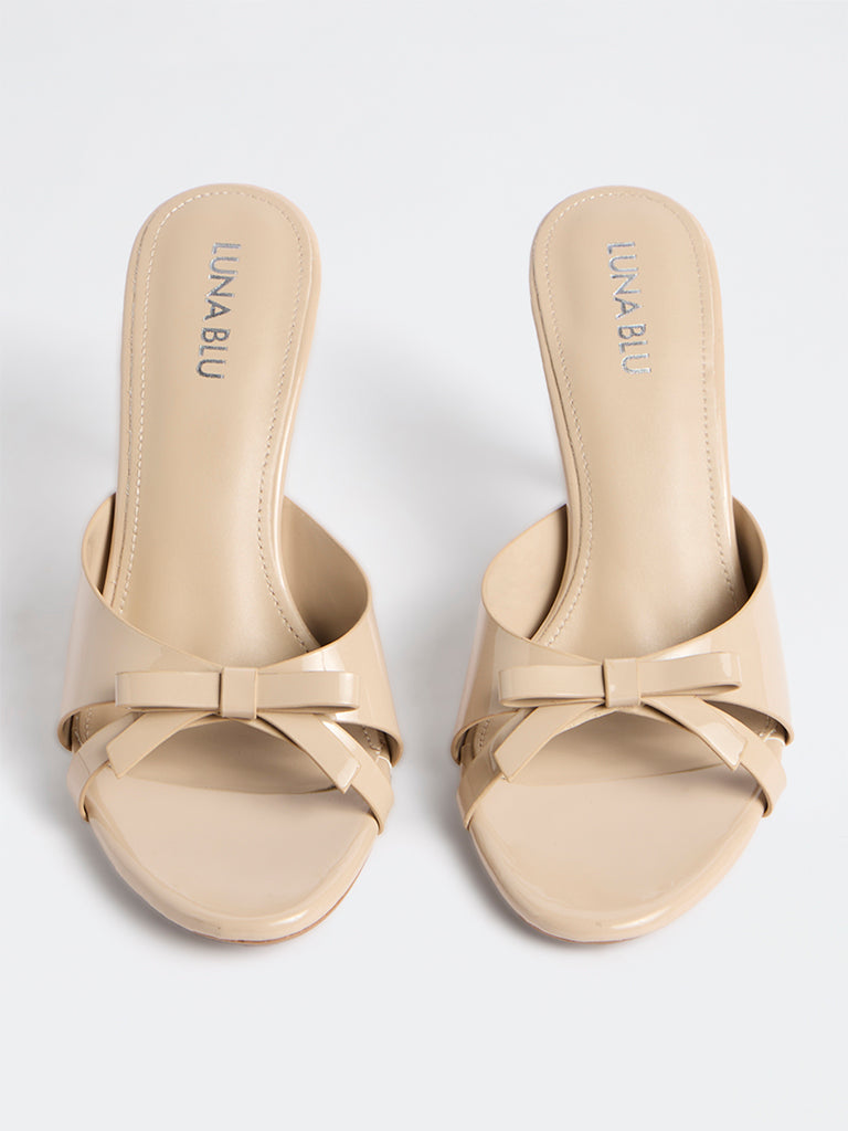 LUNA BLU Ivory Bow-Detail Mule Heel Sandals