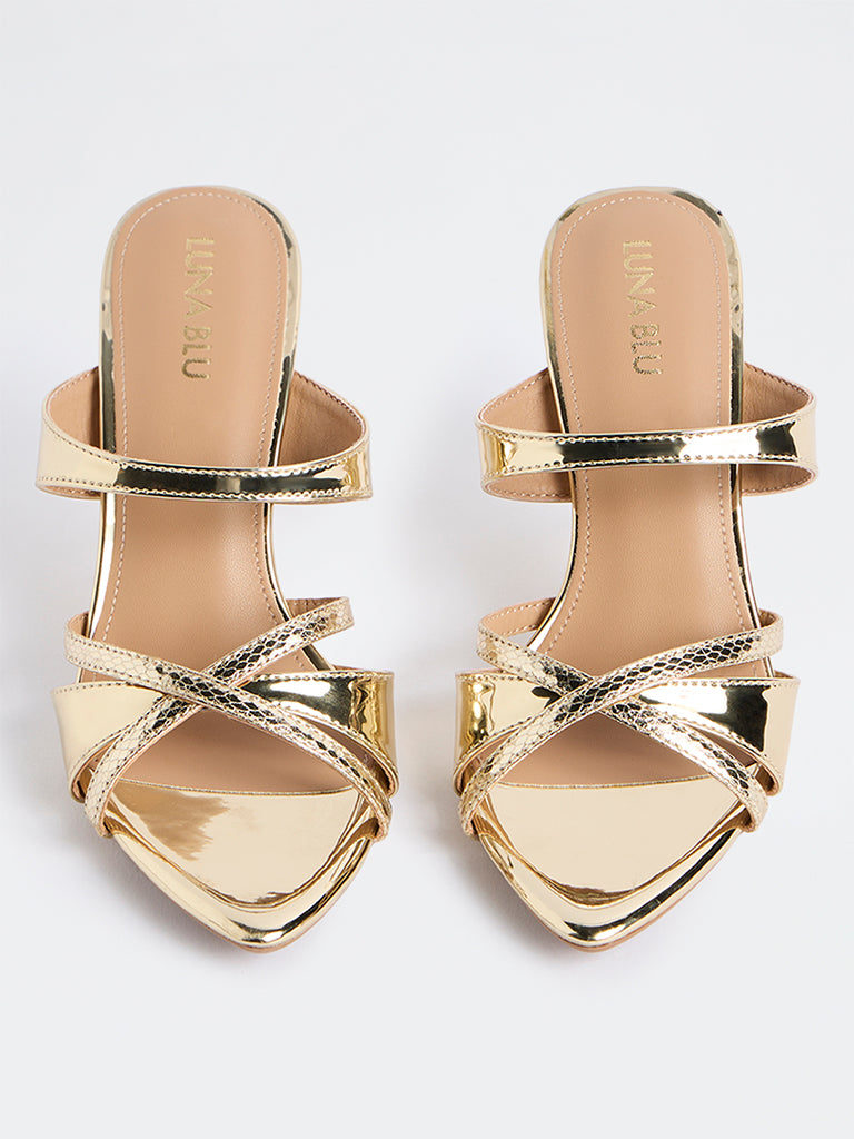LUNA BLU Gold Heel Sandals
