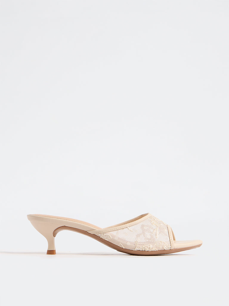 LUNA BLU Ivory Lace Kitten Heel Sandals