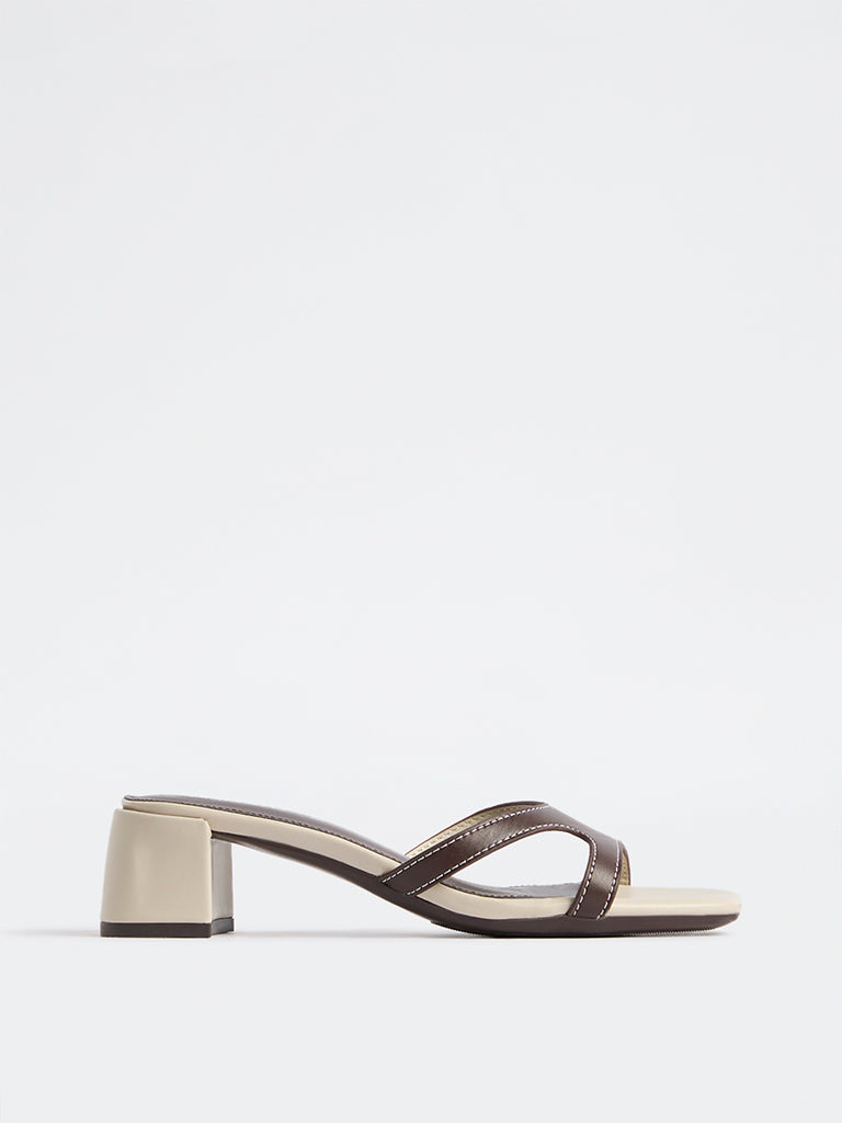 LUNA BLU Brown Cut-Out Strap Block Heel Sandals