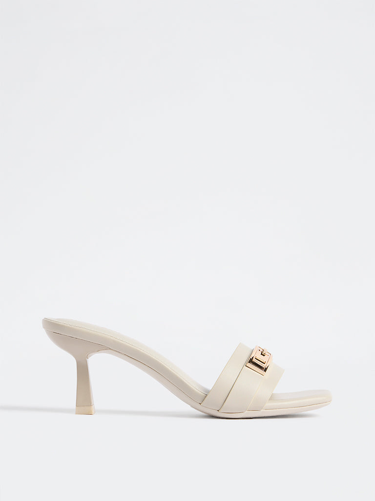 LUNA BLU Ivory Metal-Trim Kitten Heel Sandals