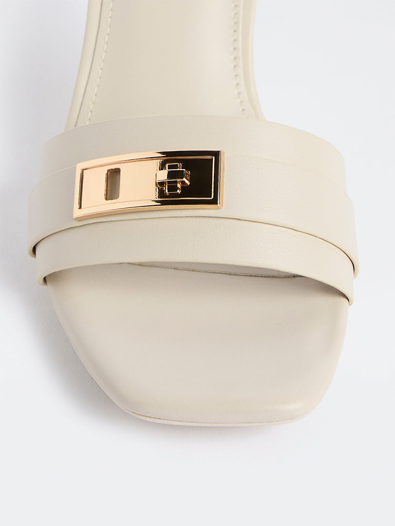 LUNA BLU Ivory Metal-Trim Kitten Heel Sandals